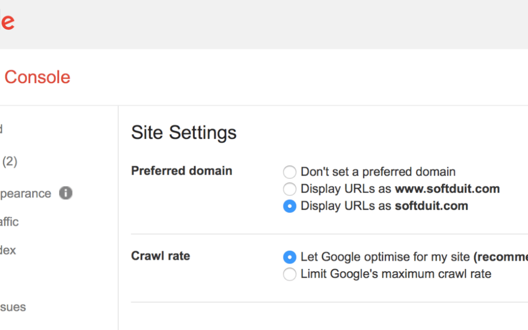 Setting the preferred domain in Search Console – add both www and non-www to verify