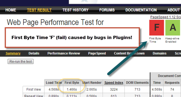 First Byte Time F fail caused by bugs in Plugins