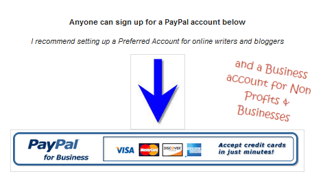 PayPal Signup - Preferred account for bloggers Business for non profits and businesses