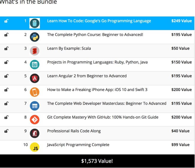 What's in the Pay What you want to learn code bundle for 2017?