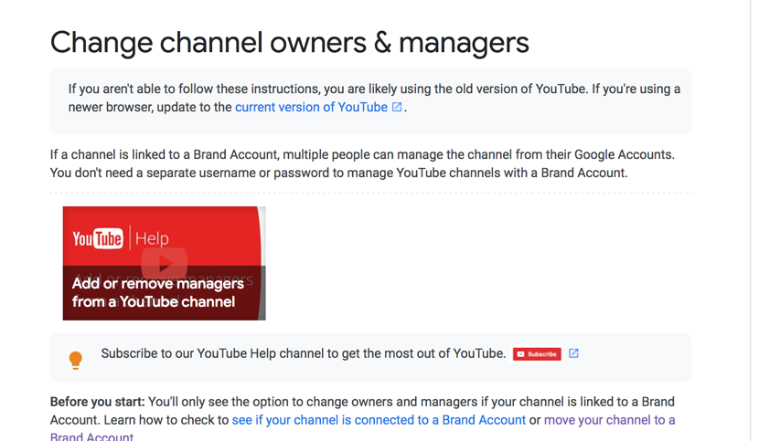 Change Channel Owners Managers add managers to YouTube Channel.
