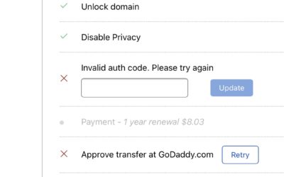 Transferring a domain from Godaddy to Cloudflare – Authorization Code Fail