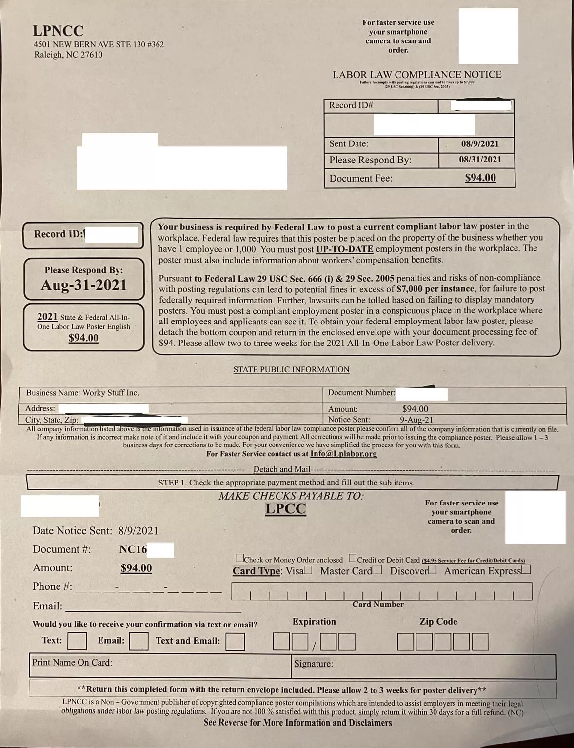 LPCC LPNCC Labor Law poster compliance scam